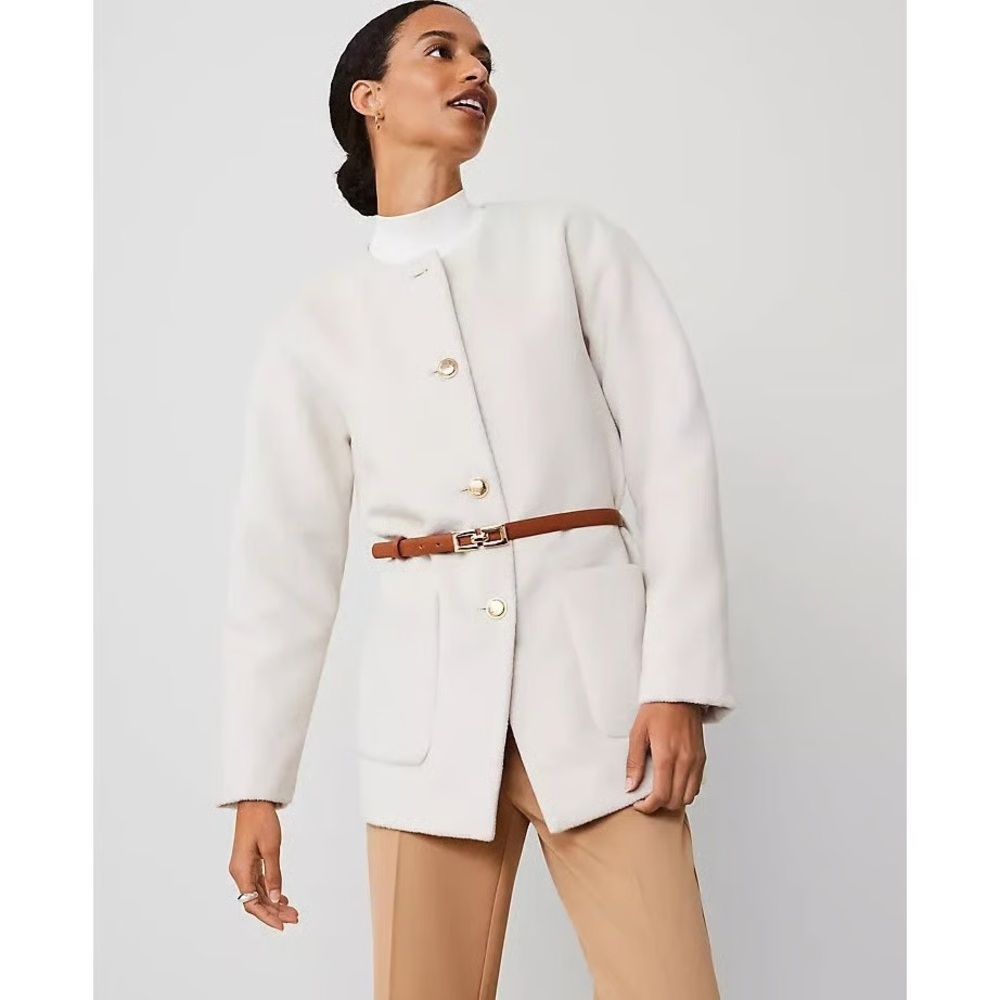 Ann Taylor Cream Trench Coat with Gold Accents